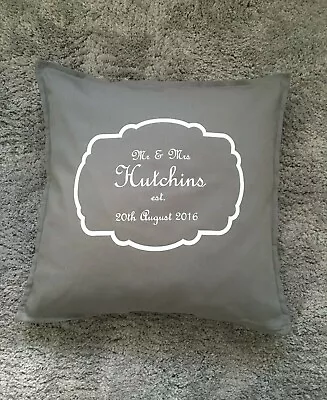 Mr And Mrs Personalised Wedding Or Anniversary Gift Grey Cushion Cover  • £9.99