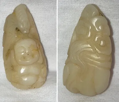 Antique Chinese Buddha Bat White Jade Pendant Qing Ming Dynasty Boy Russet Old • $749