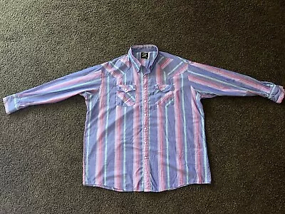 Saddle King Mens Western Cowboy Rodeo Shirt Blue Pink Vtg Pearl Snap 2XL? 3XL? • $18.99