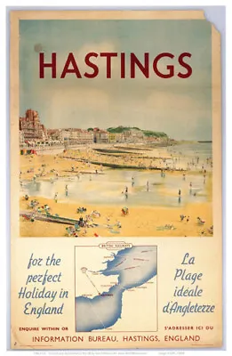 £3.95 • Buy Vintage Hastings Art Print Railway Travel Poster A1/A2/A3/A4!