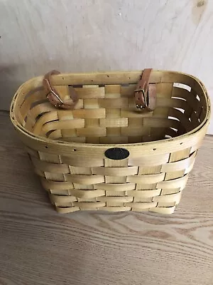 Vtg Peterboro Basket Co. Bike Handlebar Woven Basket With  Leather Strap  • $20