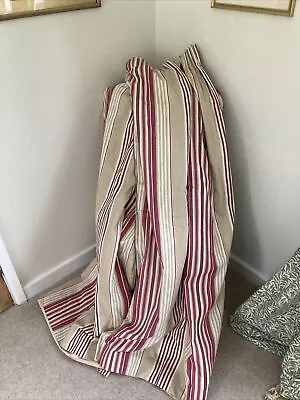 Laura Ashley Irving Stripe Raspberry Curtains Lined 52” Drop 64” Wide • £22