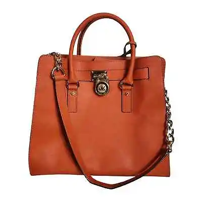 Michael Kors Hamilton Orange Leather Lock Chain Strap Satchel Shoulder Bag • $159.99