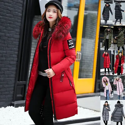 £29.99 • Buy Women Winter Fur Long Quilted Parka Warm Puffer Ladies Padded Hooded Jacket Coat