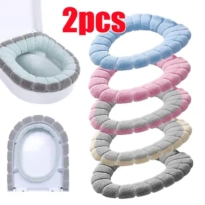 £4.79 • Buy 2PCS Closestool Toilet Seat Pad Mat Bathroom Warmer Washable Padded Covers NEW