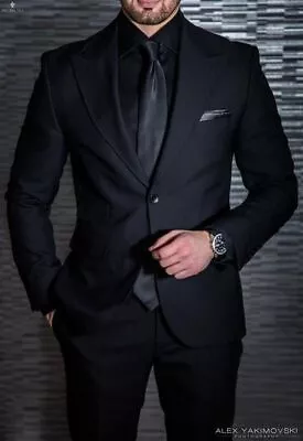 Black Men Suit Dinner Prom Party Business Goom Tuxedo Wedding Suit Custom • $92.99