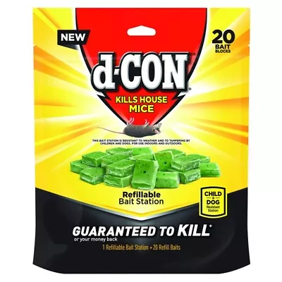 D-Con Kills House Mice 1 Refillable + 20 Refill Bait Blocks Indoor/Outdoor Use • $25.99