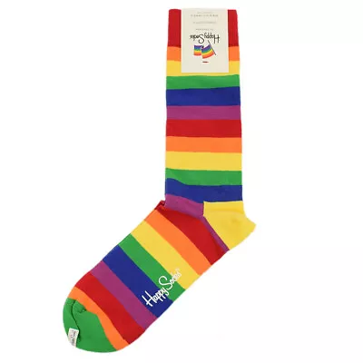 HAPPY SOCKS Multicolor PRIDE RAINBOW Cotton Blend Crew Socks NWT • $12.99