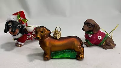 Dachshund Ornaments -Lot Of 3 -1 Glass Old World Christmas - 2 Cast Resin  GREAT • $14.07