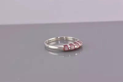 Sterling Silver Pink Mother Of Pearl Inlay Rolled Band Ring 925 Sz: 7 • $15.50