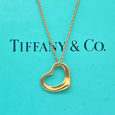 Tiffany & Co. Open Heart Pendant Necklace 16  Elsa Peretti Gold 3.1g • $388