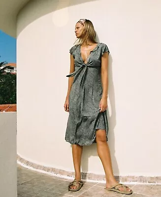 $59.99 • Buy Auguste The Label - Front Tie Black Pattern Midi Dress - AU 6