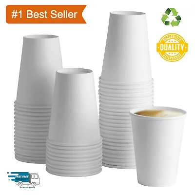 Recyclable Premium Disposable 12oz Single Wall White Paper Hot Tall Coffee Cups • £11.95