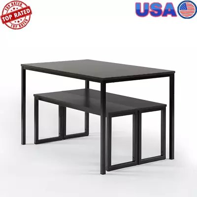 3 Piece Indoor Dining Set 48  Espresso Metal Frame Table Tidy Polished Benches • $158.04