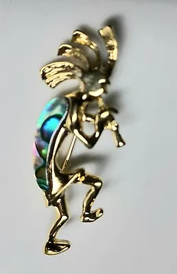 Kokopelli Mother Of Pearl / Abalone  Gold Tone Brooch Pin • $13