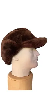 Vtg Unbranded / Brown Leather W/ Unidentified Fur /  Trapper Hat / Medium Mouton • $49.99