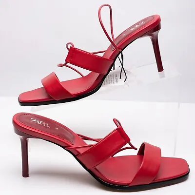 Zara Womens Leather Strappy High Heel Sandals Sz 9 Eu 40 Red 5313/001 NWT • $45.49