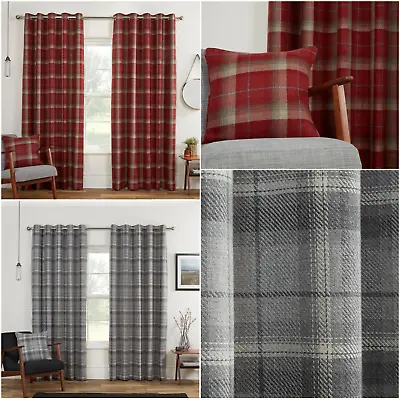 £10.99 • Buy Carnoustie Woven Check Blackout Tartan Lined Eyelet Top Ring Top Curtains Pair