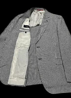 PAL ZILERI CONCEPT - Slim 44 R - Blue White Check Linen/Rayon Sport Coat Blazer • $80