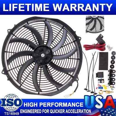 $62.99 • Buy 16Inch Electric Radiator Cooling Fan Thermostat Kit 3500 CFM Reversible Push 12V