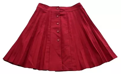 Vintage 80s Burgundy Knee Length Pleaated Skirt Retro Mod 12 • £7.95