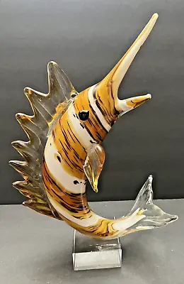 Murano Glass Marlin  Fish Tiger Striped  Heavy ( Small Damage  One  Fin See Pics • $75