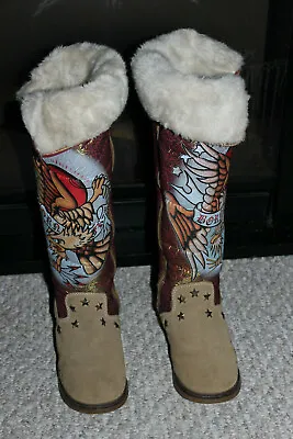 Women’s Ed Hardy Boots Size 5 U.S. Winter Boots Fur Lined - Born Free • $59.99