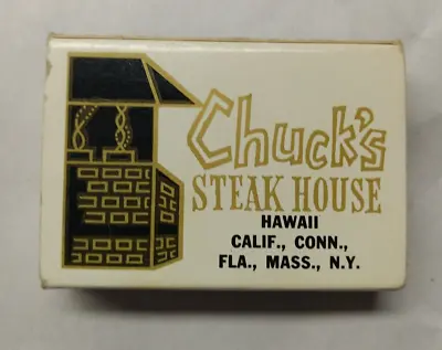 Vintage Wooden Match's MatchBox Chuck's Steak HouseHawaiiCAConn..FLAMass.NY • $3.95