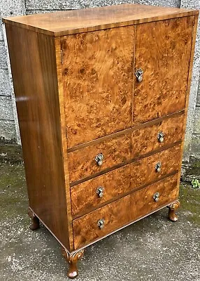 Superb Walnut Art Deco Tallboy Cabinet/  Huge Storage Chest Amazing Veneers • £675