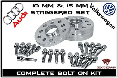 4 Pc Audi VolksWagen Staggered 10 MM & 15 MM Wheel Spacers 5x100 5x112 57.1 H.B • $132.37
