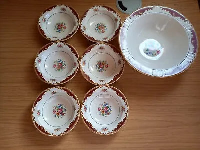 6 X Vintage Myott Small Dessert + One Larger Serving Bowl - Flower Bouquet? • £30