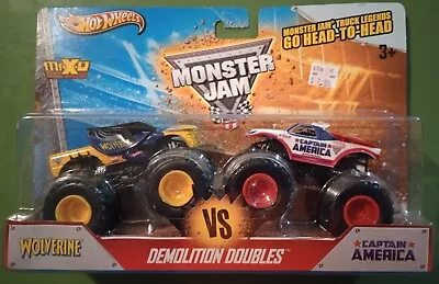 Hot Wheels Monster Jam - Demo Doubles - Captain America Vs Wolverine - 2 Pack • $39.99