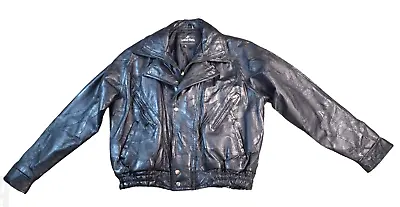 Leather Works 100% Leather Moto Jacket Zip Snap Size L Black Edgy Biker Grunge • $19.50