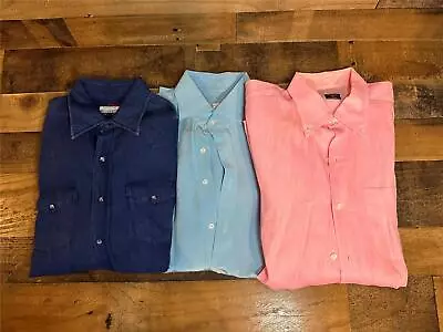Maus Hoffman Men's Long Sleeve Dress Shirt Casual Comfort Cotton Large Lot Of 3 • $99.99