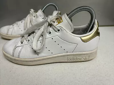 $10 • Buy Sz 5 36 ADIDAS White Gold Leather Sneaker STAN SMITH Endorsed Lace Up Flats 