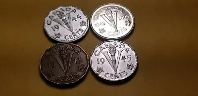 Canada WWII Victory Commemorative Four 5 Cent Coins Complete Set. • $4.68