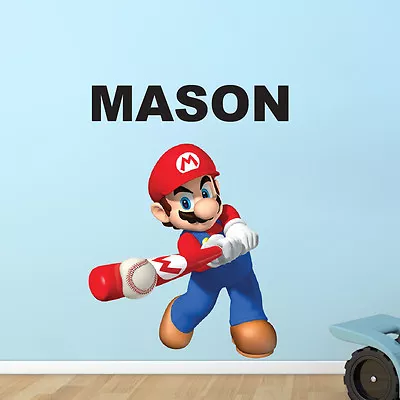 Super Mario Baseball Name Wall Decal Nintendo Personalized Custom Kids Room E23 • $52.95