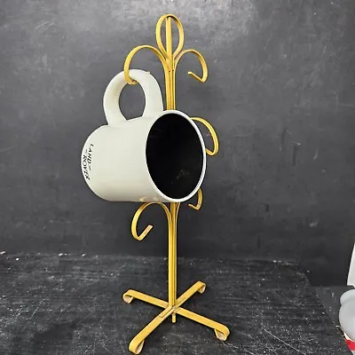 Metal Yellow 6 Coffee Cup Mug Tree Holder Stand Retro Mod MCM Japan 14.5  Vtg. • $19.04