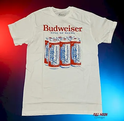 New Budweiser Beer Bud 6 Pack Classic Logo White Men's Vintage T-Shirt • $19.95