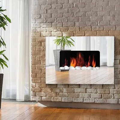 Wall Mounted LED Electric Fire Fireplace Mirror Glass Slim Flicker Flame Heater • £119.99