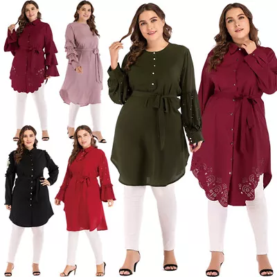 Ladies Women Muslim Long Sleeve Blouse Shirt Islamic Plus Size Tops Dress Tunic • $23.51