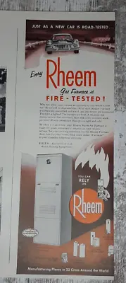 1953 Rheem Vintage Print Ad Gas Furnace Fire Tested Car Highway Grille Flame • $4.57