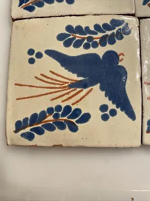 Glossy  Blue Bird  Mexican Talavera Ceramic Tile 4 X 4 • $5.70