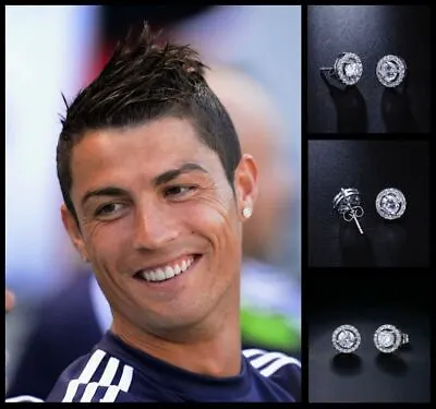 £9.95 • Buy Men’s Boy’s Ronaldo 10mm Round 18k White Gold Multi-Diamond Crystal Earrings