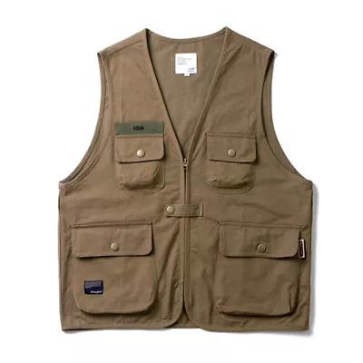 Mens Utility Cargo Vest Multi Pocket Fishing Hunting Sleeveless Waistcoat • £11.55