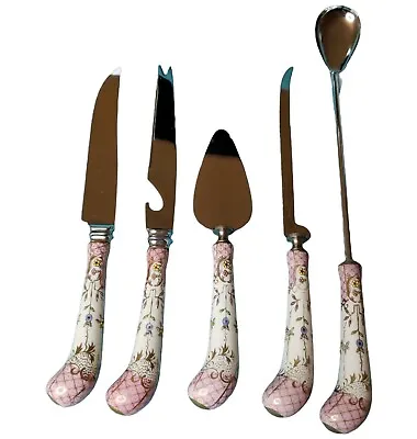 Vtg A.E. Lewis Sheffield England  Floraine  5 Piece Stainless Steel Serving Set  • $68