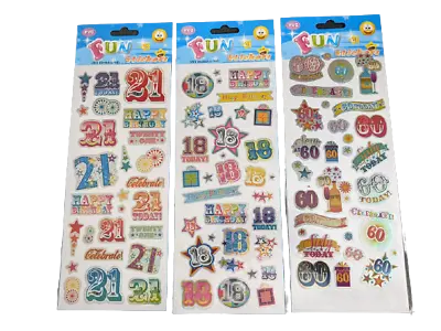 Craft Stickers Self Adhesive 18th 21st 60th Birthday Card Stickers Card Making • £2.45