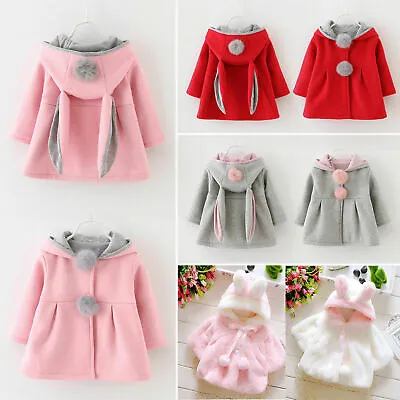Baby Kids Girl Bunny Ear Hoodie Coat Outwear Hooded Jacket Winter Warm Snowsuit  • £7.89