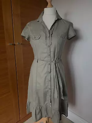 Jocavi Ladies Safari Style Frilled Hem Shirt Dress Khaki Lightweight UK 10 • £7