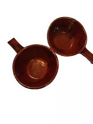 TWO Marcrest Dot & Daisy Handled Onion Soup Bowl Ramekins Vintage Stoneware • $10